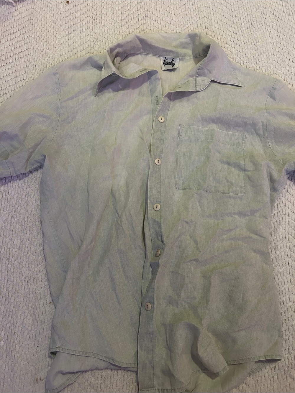 Vintage Light Green Short-Sleeve Button-Down Shirt by